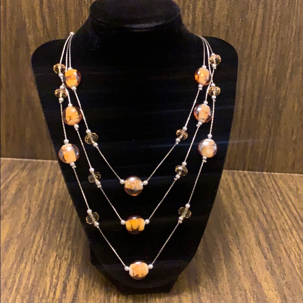 Silver Necklace with yel stones 3 layers